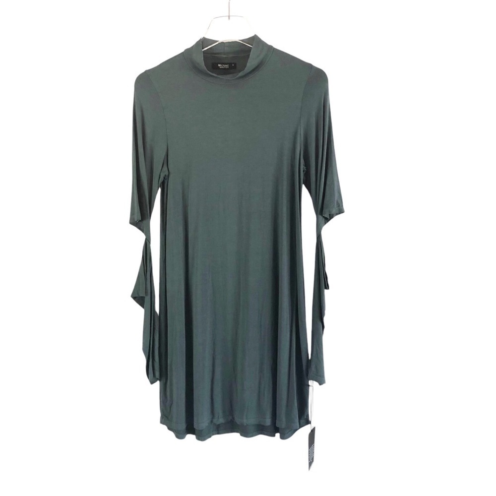 Michael Lauren Green Mock Neck Elbow Slit Pullover Dress Small